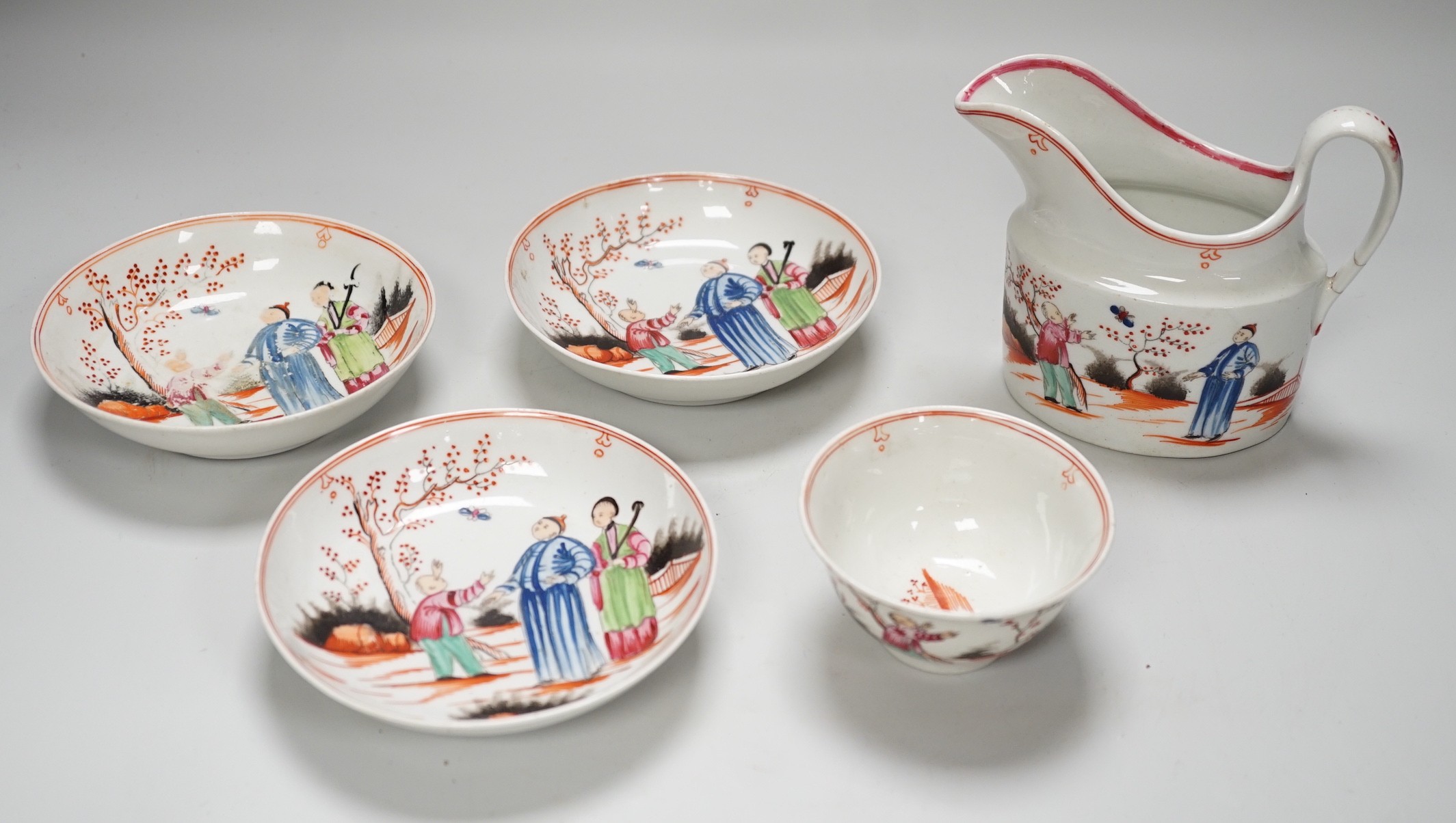 A group of New Hall porcelain boy and butterfly pattern 421 teawares, c.1800